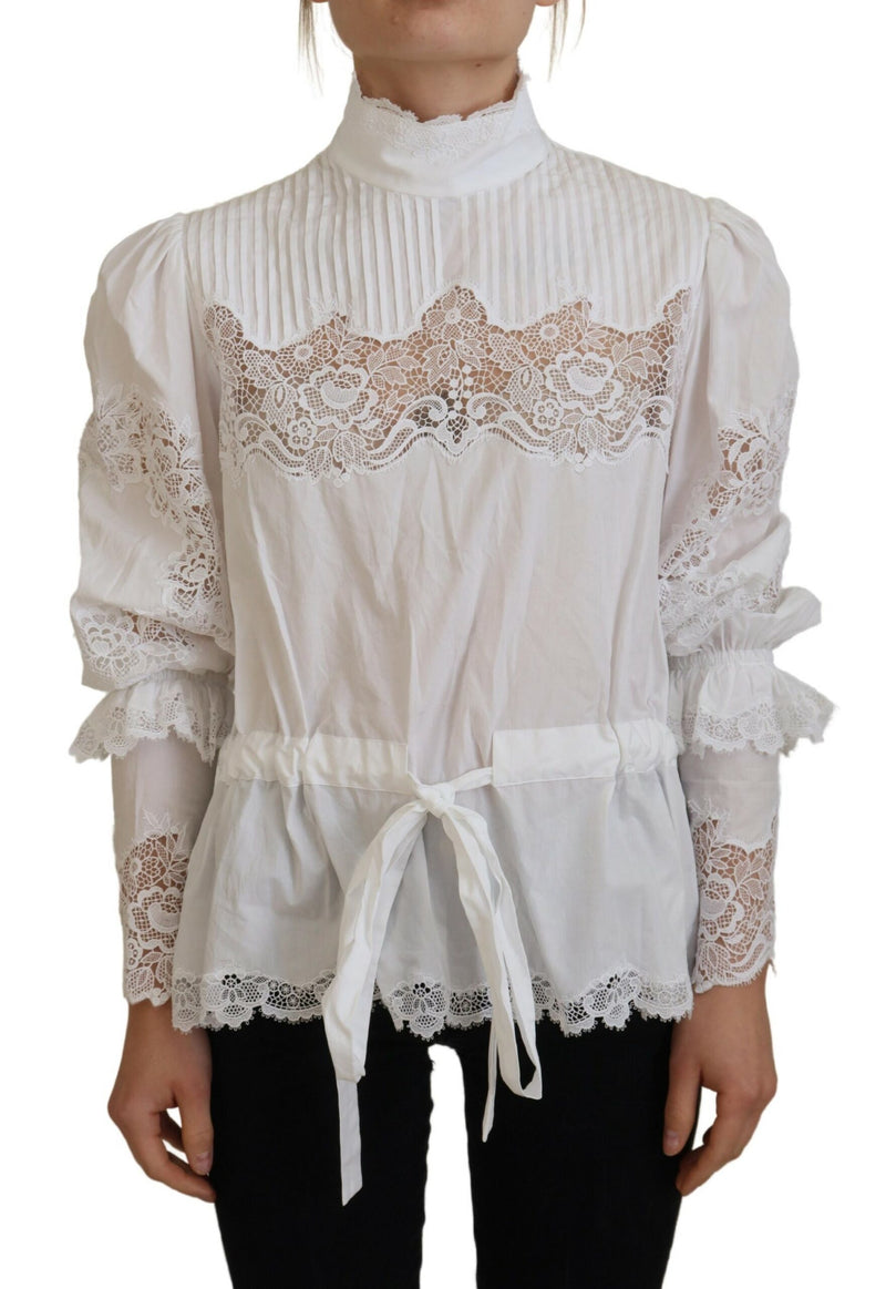 Elegant White Lace Trim Cotton Blouse Dolce & Gabbana