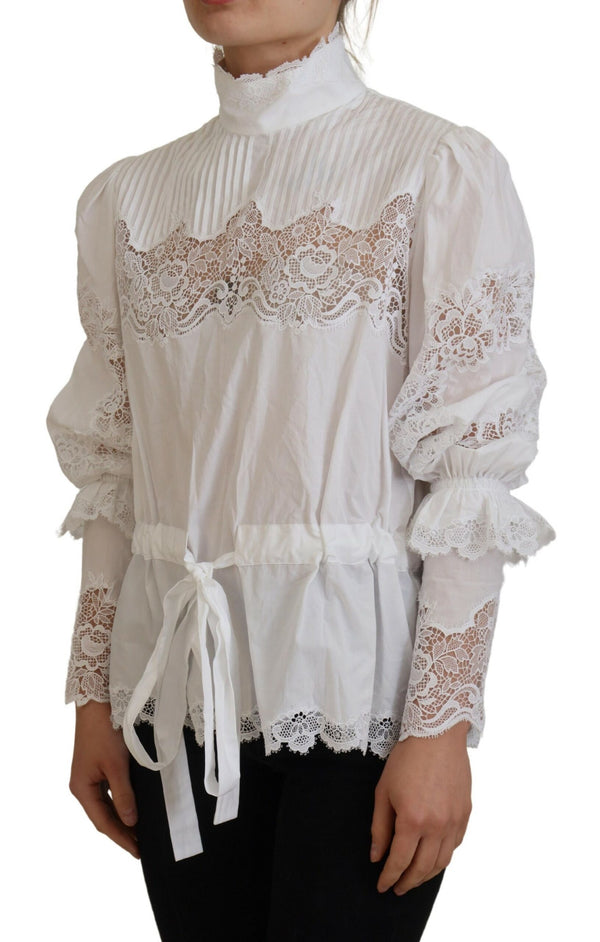 Elegant White Lace Trim Cotton Blouse Dolce & Gabbana