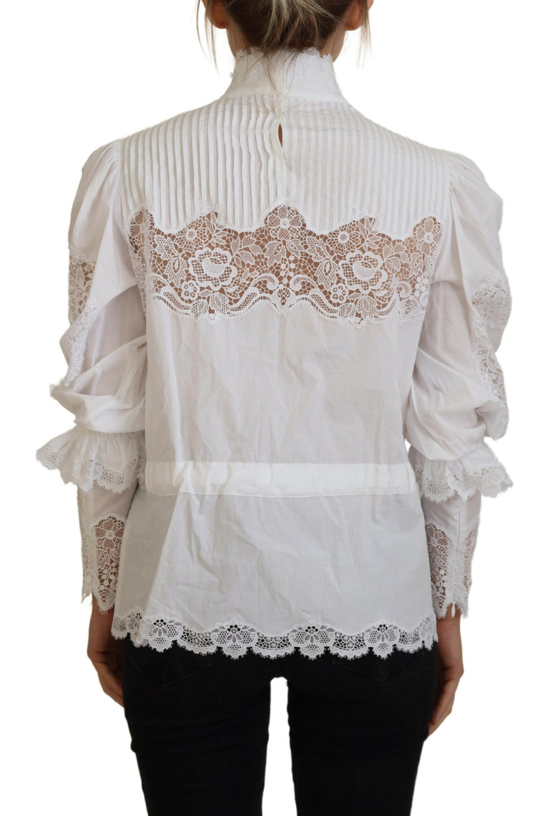 Elegant White Lace Trim Cotton Blouse Dolce & Gabbana