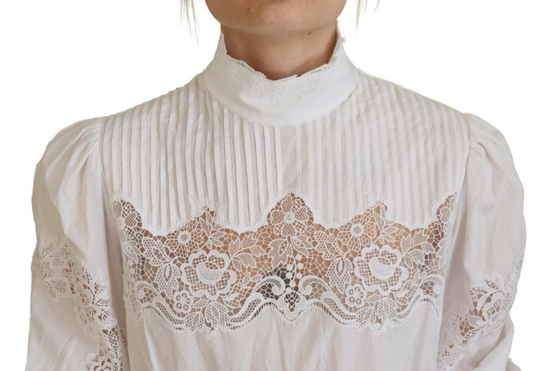 Elegant White Lace Trim Cotton Blouse Dolce & Gabbana