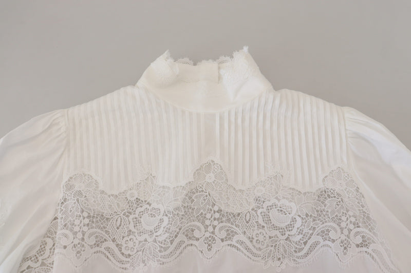 Elegant White Lace Trim Cotton Blouse Dolce & Gabbana