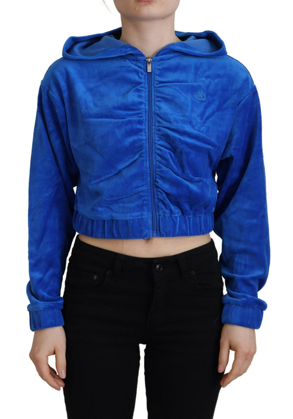 Glam Hooded Zip Cropped Sweater in Blue Juicy Couture