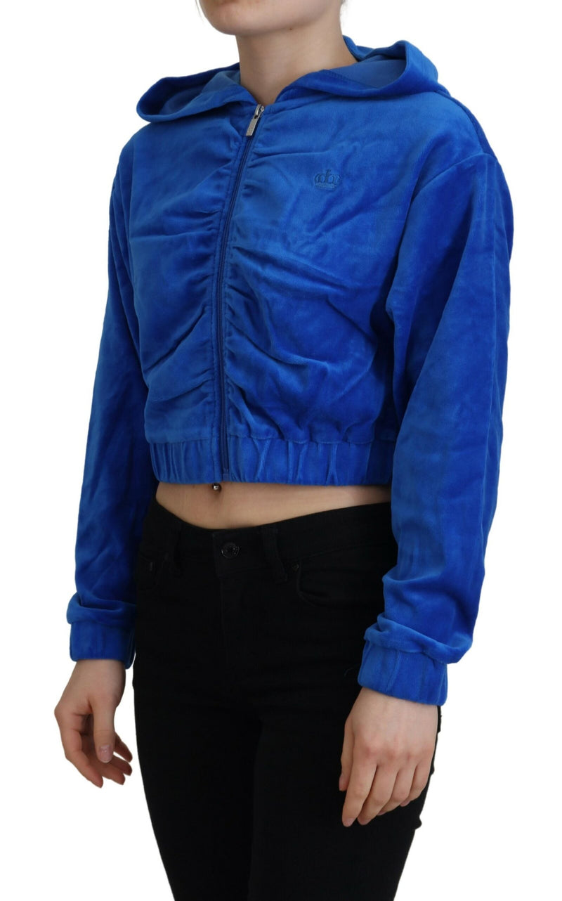 Glam Hooded Zip Cropped Sweater in Blue Juicy Couture