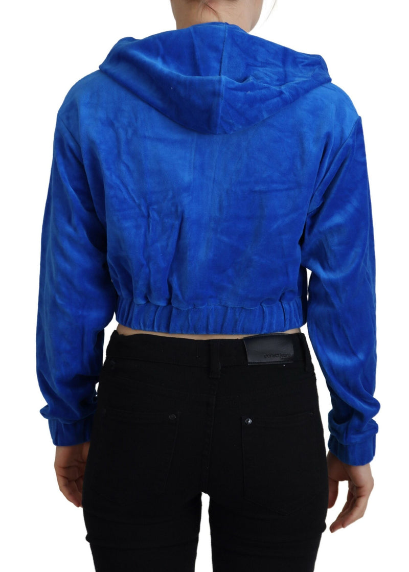 Glam Hooded Zip Cropped Sweater in Blue Juicy Couture