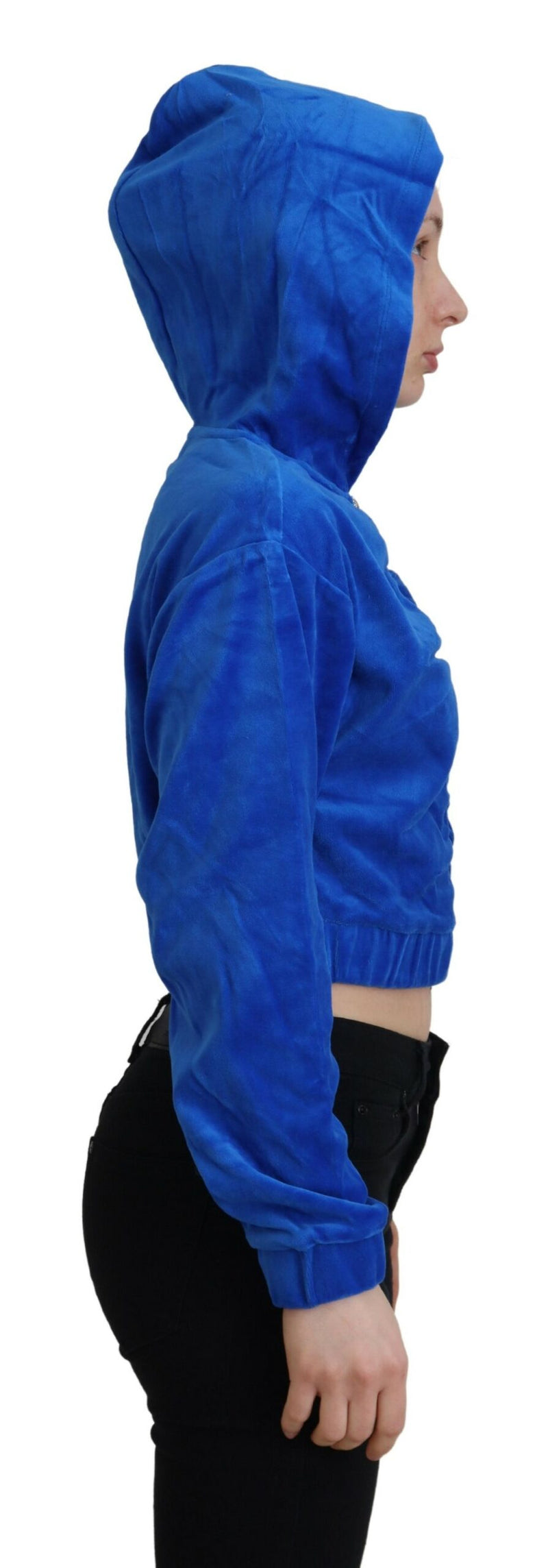 Glam Hooded Zip Cropped Sweater in Blue Juicy Couture