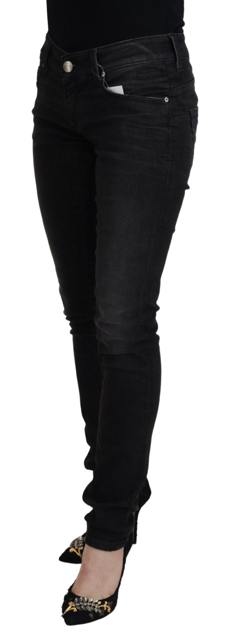 Chic Black Low Waist Straight Leg Jeans Acht