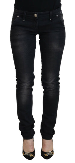 Sleek Black Washed Low Waist Skinny Jeans Acht