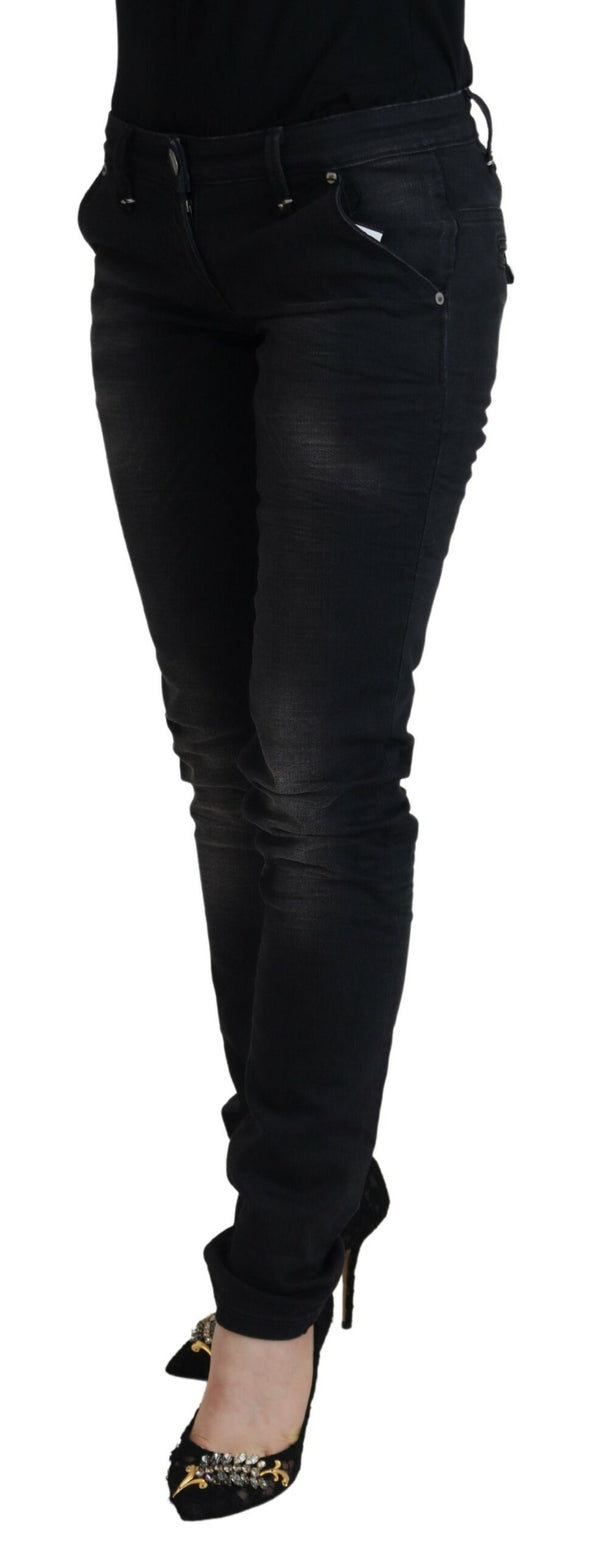 Sleek Black Washed Low Waist Skinny Jeans Acht