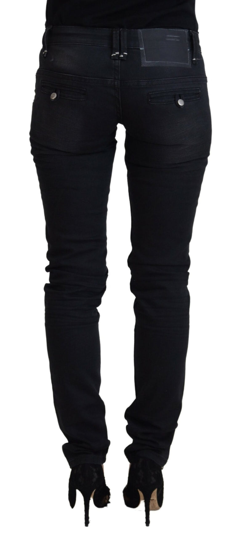 Sleek Black Washed Low Waist Skinny Jeans Acht