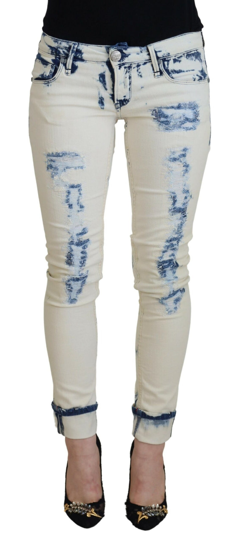 Chic Low Waist Tattered Skinny Jeans Acht