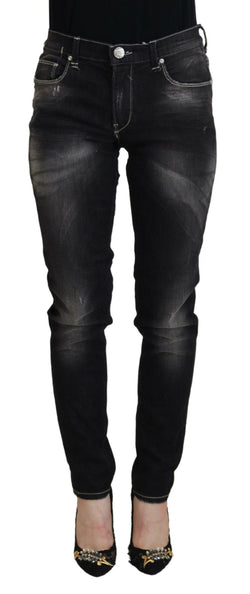 Elegant Tapered Mid Waist Black Jeans Acht