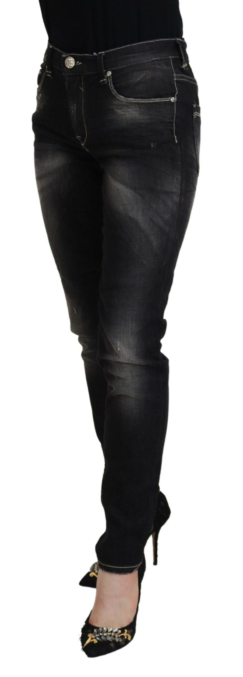 Elegant Tapered Mid Waist Black Jeans Acht