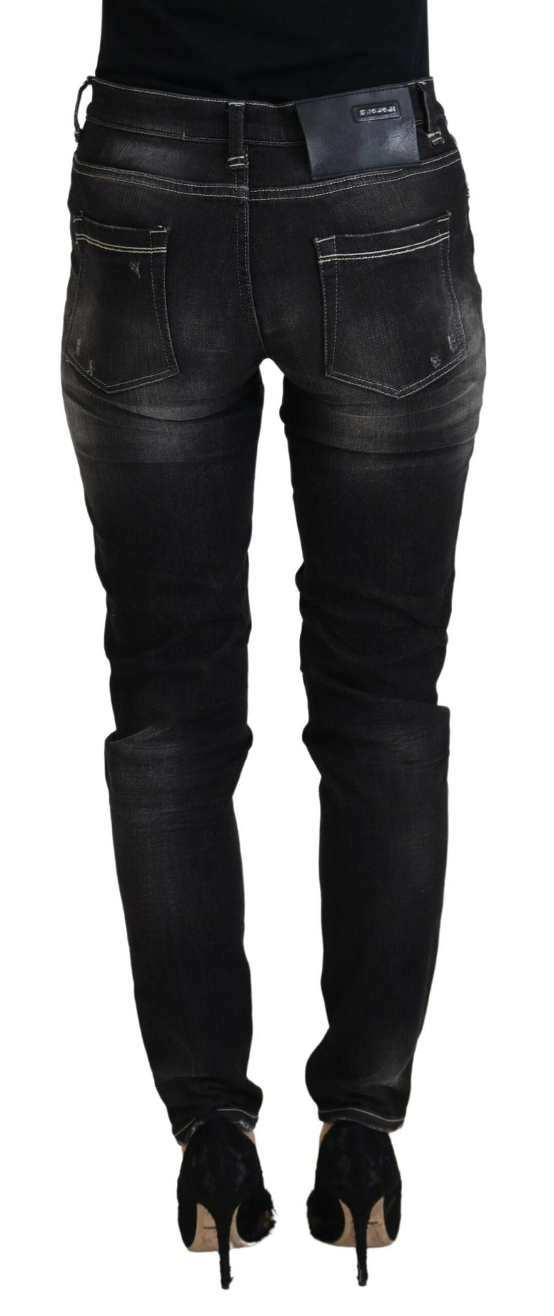 Elegant Tapered Mid Waist Black Jeans Acht