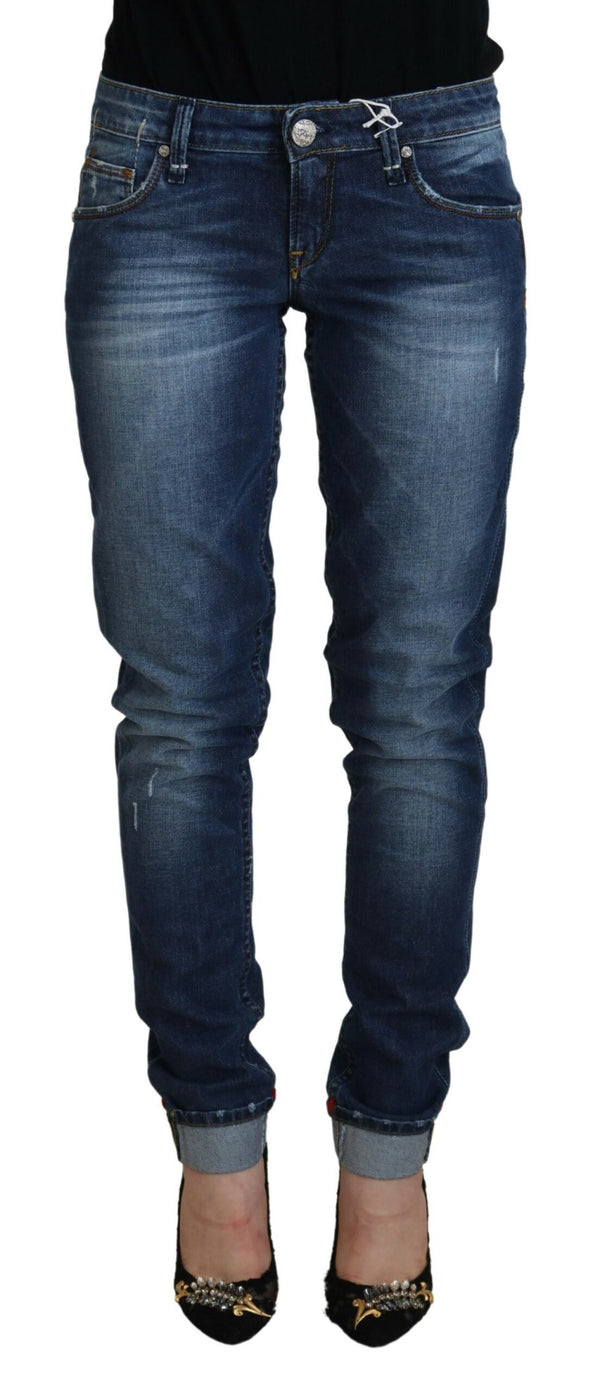 Elegant Blue Washed Low Waist Skinny Jeans Acht