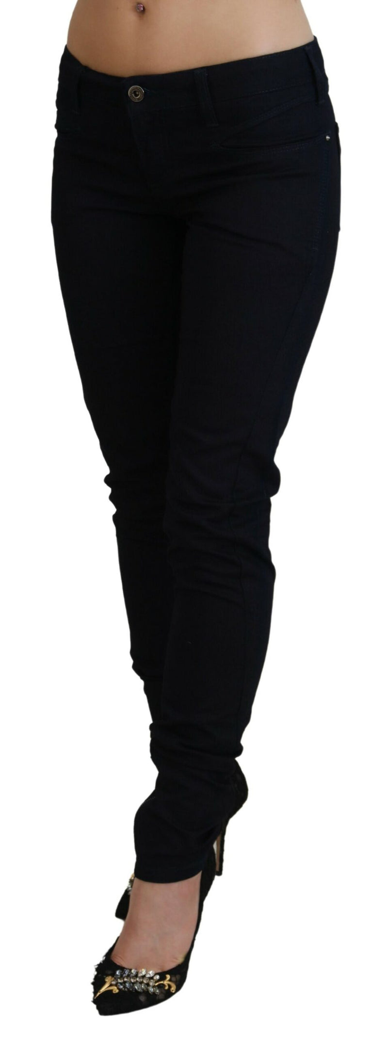 Chic Black Low Waist Denim Skinny Jeans Costume National