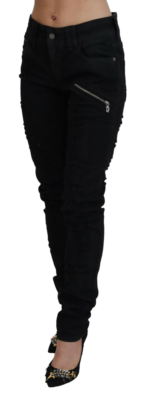 Chic Mid Waist Flared Black Jeans John Galliano