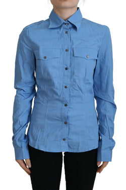 Elegant Blue Cotton Long Sleeve Polo Top Ferre