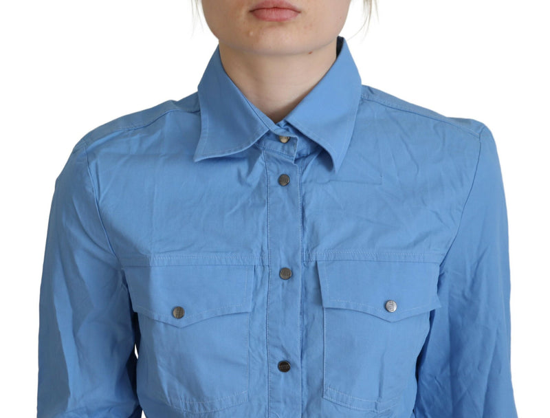 Elegant Blue Cotton Long Sleeve Polo Top Ferre