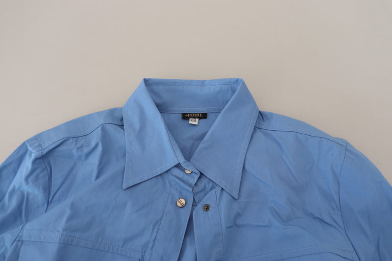 Elegant Blue Cotton Long Sleeve Polo Top Ferre