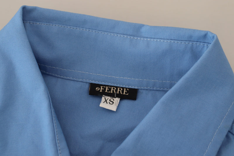 Elegant Blue Cotton Long Sleeve Polo Top Ferre