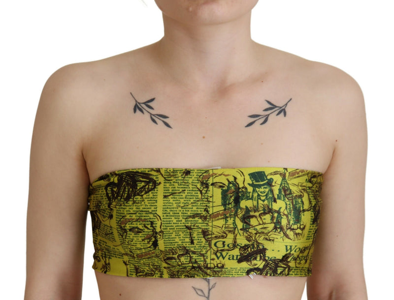 Chic Yellow Graphic Cropped Top John Galliano