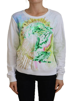 Elegant White Graphic Crew Neck Sweater Versace Jeans