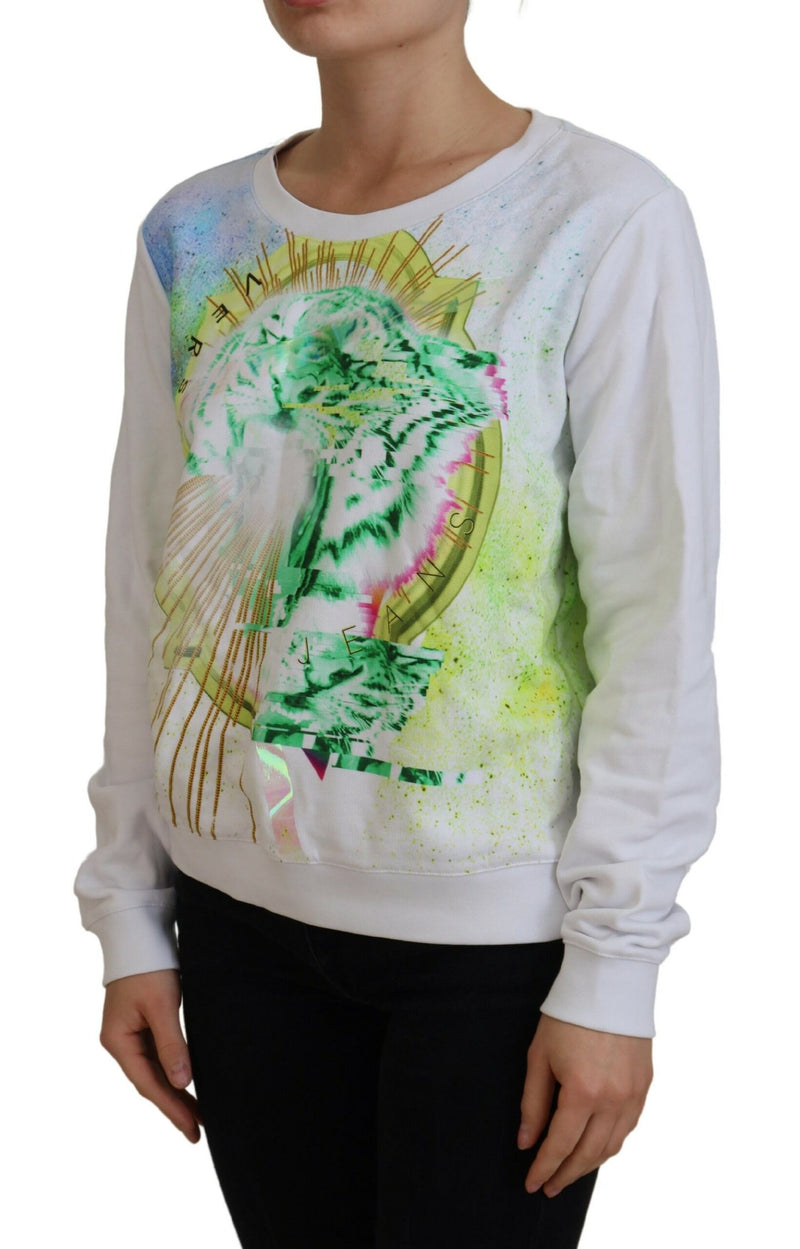 Elegant White Graphic Crew Neck Sweater Versace Jeans