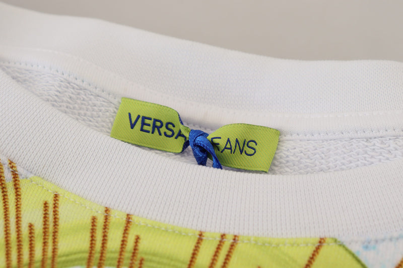 Elegant White Graphic Crew Neck Sweater Versace Jeans