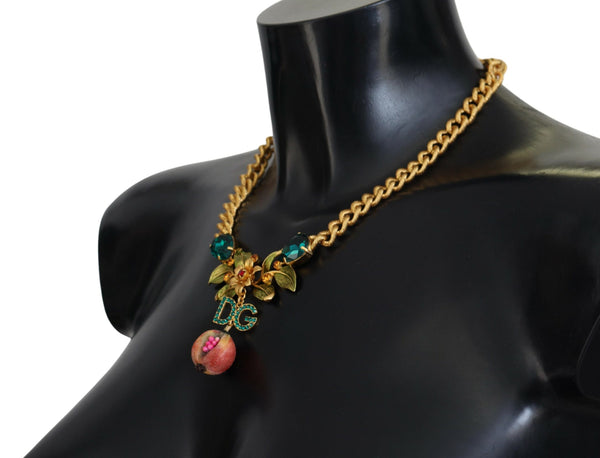 Elegant Gold-Tone Floral Fruit Necklace Dolce & Gabbana