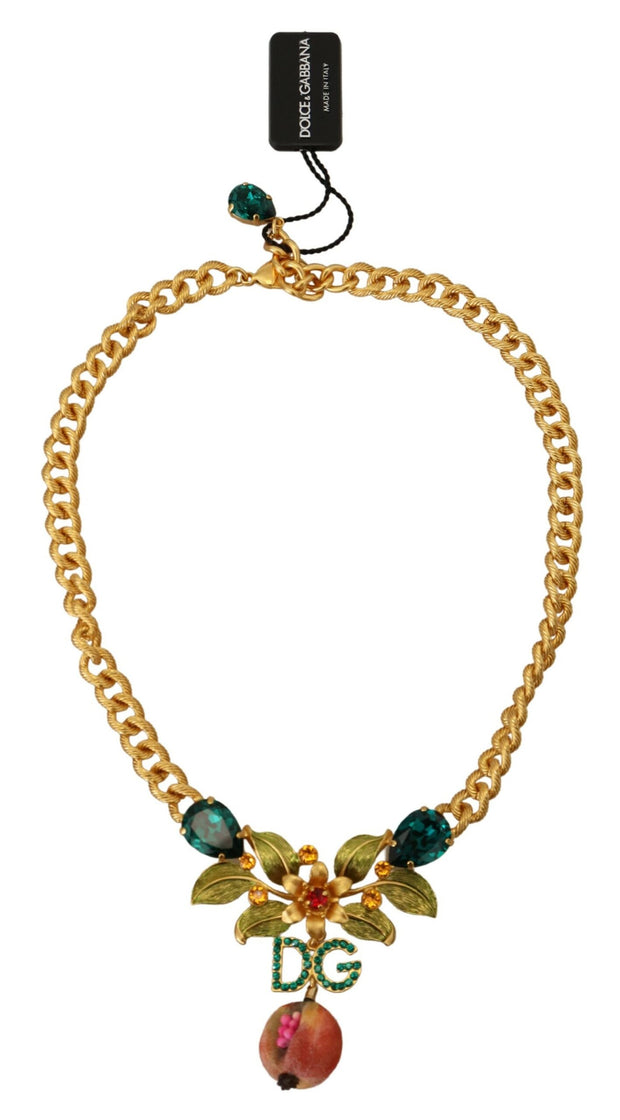 Elegant Gold-Tone Floral Fruit Necklace Dolce & Gabbana