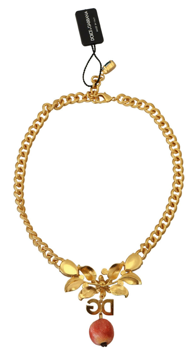 Elegant Gold-Tone Floral Fruit Necklace Dolce & Gabbana