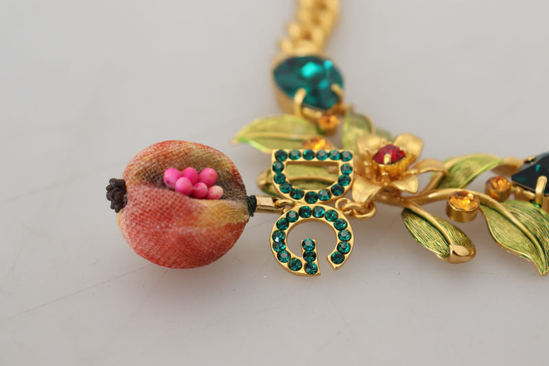 Elegant Gold-Tone Floral Fruit Necklace Dolce & Gabbana