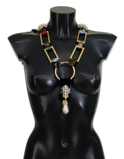 Elegant Gold Brass Pearl Statement Necklace Dolce & Gabbana