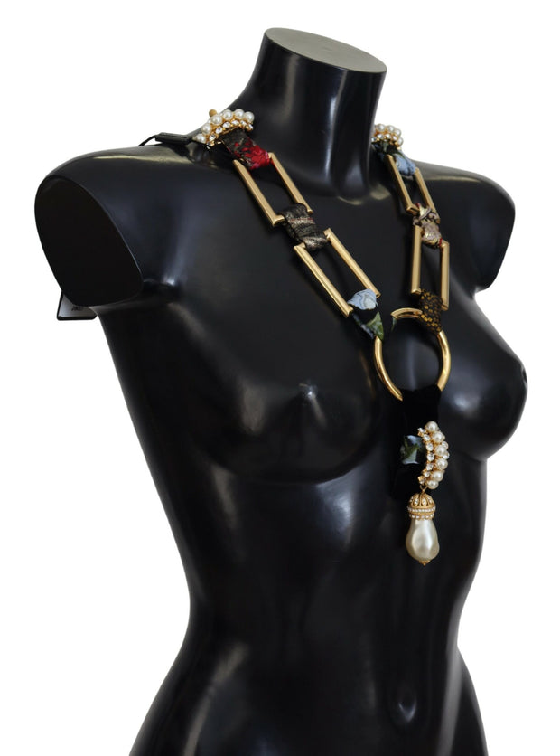 Elegant Gold Brass Pearl Statement Necklace Dolce & Gabbana