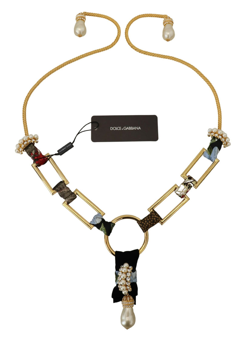 Elegant Gold Brass Pearl Statement Necklace Dolce & Gabbana