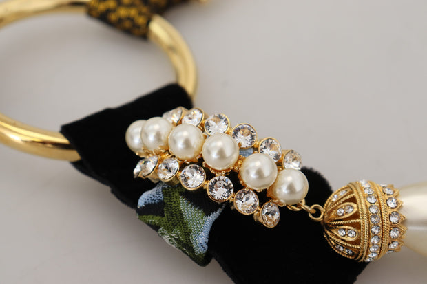 Elegant Gold Brass Pearl Statement Necklace Dolce & Gabbana