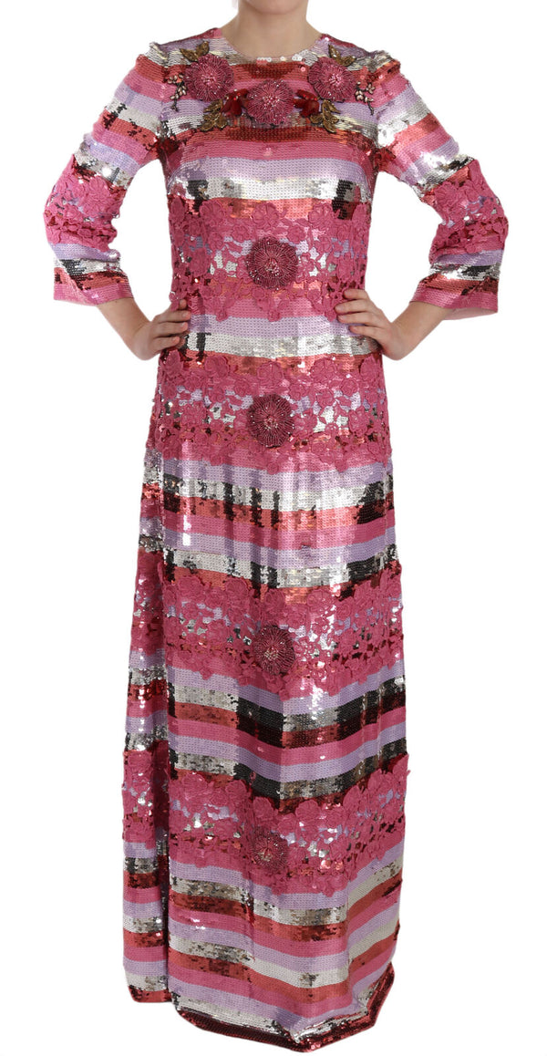 Opulent Pink Sequined Floor-Length Dress Dolce & Gabbana