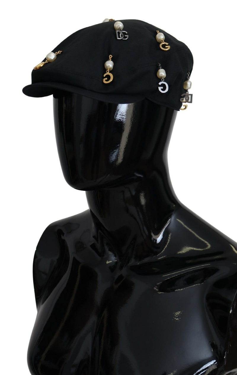 Elegant Black Cotton Newsboy Hat Dolce & Gabbana