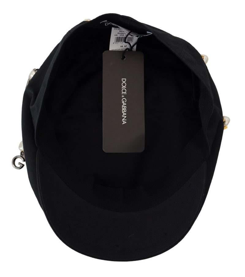 Elegant Black Cotton Newsboy Hat Dolce & Gabbana