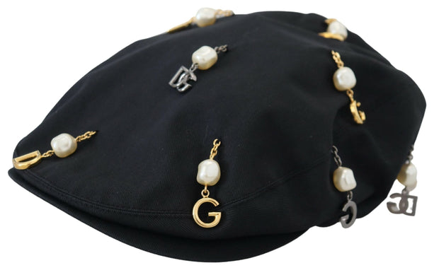 Elegant Black Cotton Newsboy Hat Dolce & Gabbana