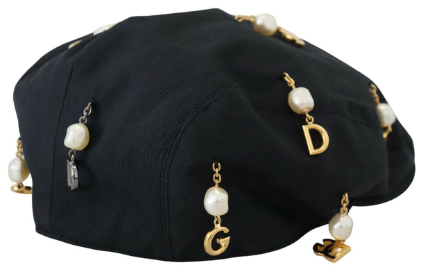 Elegant Black Cotton Newsboy Hat Dolce & Gabbana