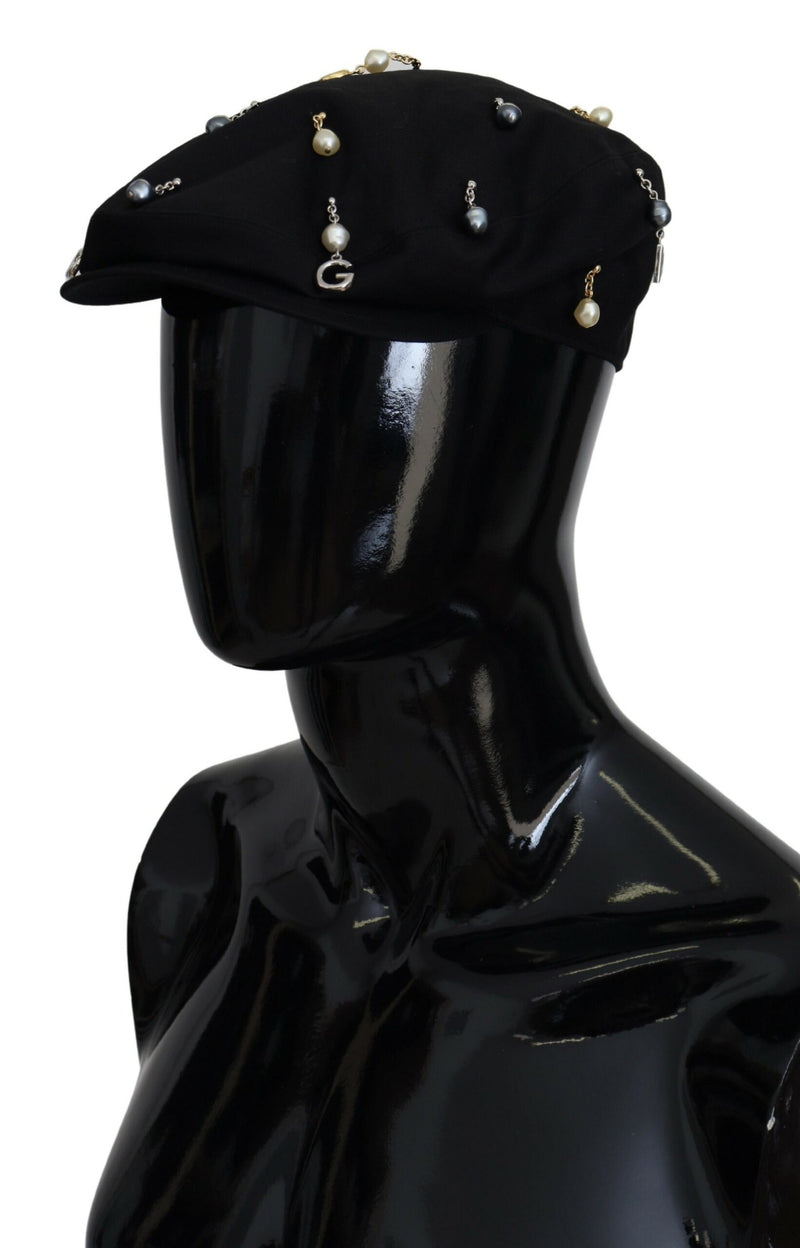 Elegant Black Cotton Newsboy Hat Dolce & Gabbana