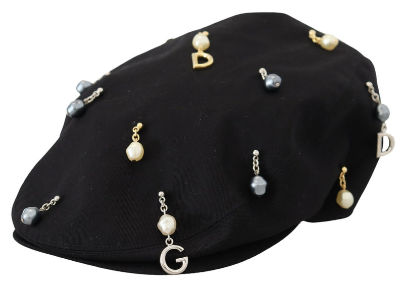 Elegant Black Cotton Newsboy Hat Dolce & Gabbana