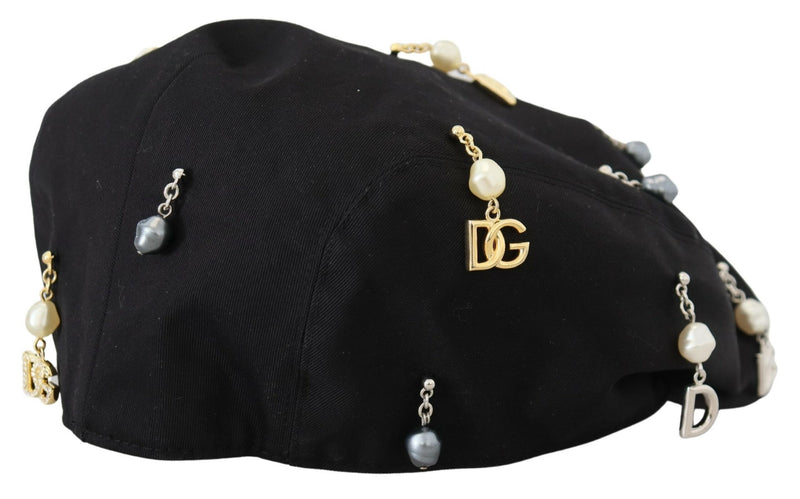 Elegant Black Cotton Newsboy Hat Dolce & Gabbana