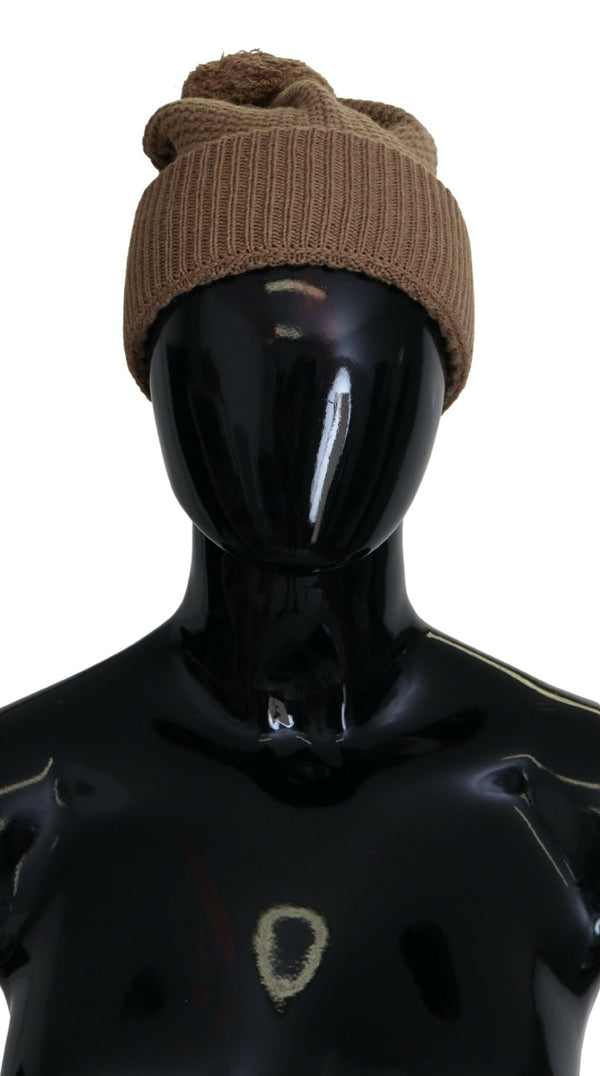 Elegant Camel Knit Beanie with Fur Accent Dolce & Gabbana