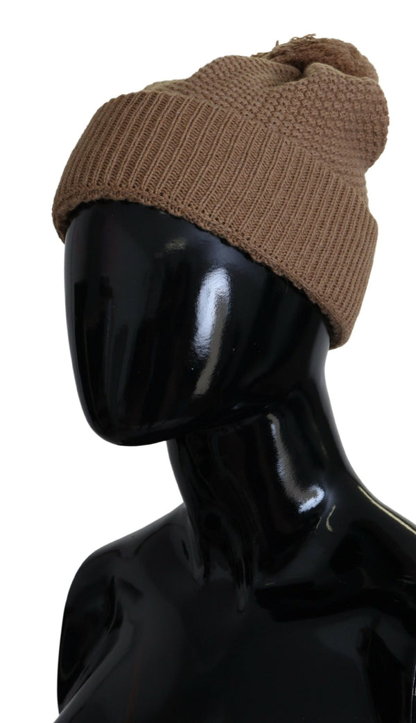 Elegant Camel Knit Beanie with Fur Accent Dolce & Gabbana