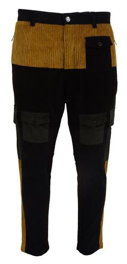 Elegant Black Tapered Trousers with Yellow Accent Dolce & Gabbana