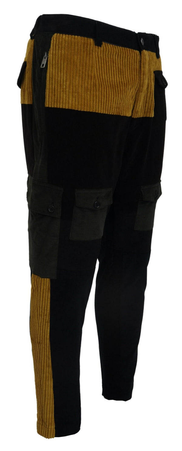 Elegant Black Tapered Trousers with Yellow Accent Dolce & Gabbana