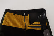 Elegant Black Tapered Trousers with Yellow Accent Dolce & Gabbana