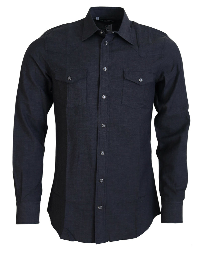 Elegant Gray Cotton Collared Shirt Dolce & Gabbana